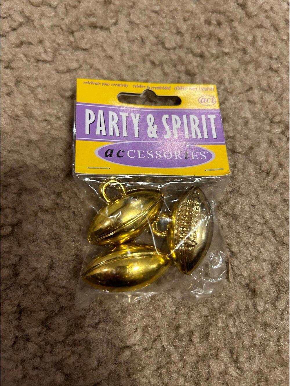 E257 Football 1.5” met gold 6 pcs mini ornaments party PROJECT MORE